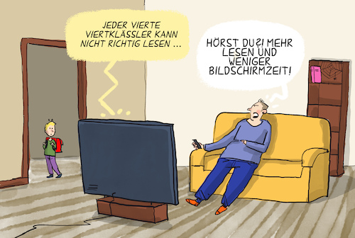 Cartoon: Leseschwäche (medium) by leopold maurer tagged lesen,viertklaessler,leseschwaeche,bildschirmzeit,buch,schule,lesekompetenz,studie,iglu,corona,textverstaendnis,soziooekonomisch,benachteiligte,familien,leopold,maurer,karikatur,cartoon,lesen,viertklaessler,leseschwaeche,bildschirmzeit,buch,schule,lesekompetenz,studie,iglu,corona,textverstaendnis,soziooekonomisch,benachteiligte,familien,leopold,maurer,karikatur,cartoon