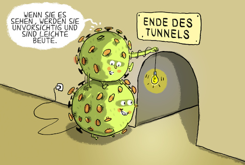 Cartoon: Licht am Ende des Tunnels (medium) by leopold maurer tagged corona,lockerungen,hoffnung,tunnel,licht,viren,ende,unvorsichtig,corona,lockerungen,hoffnung,tunnel,licht,viren,ende,unvorsichtig