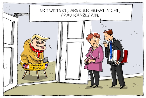 Cartoon: merkel bei trump (medium) by leopold maurer tagged merkel,trump,usa,deutschland,praesident,kanzlerin,besuch,staatsreise,gespraeche,angela,donald,twitter,leopold,maurer,cartoon,comic,karikatur,illustration,merkel,trump,usa,deutschland,praesident,kanzlerin,besuch,staatsreise,gespraeche,angela,donald,twitter,leopold,maurer,cartoon,comic,karikatur,illustration