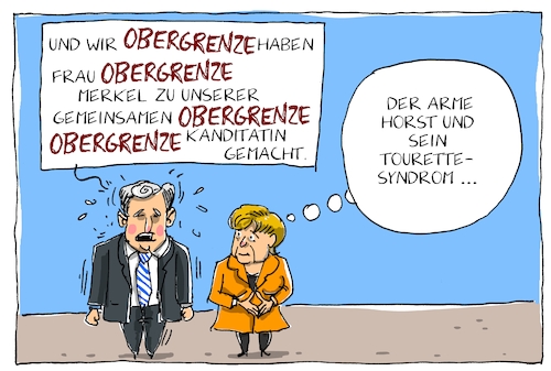 Cartoon: merkel und seehofer (medium) by leopold maurer tagged merkel,seehofer,kanzlerkanditatur,obergrenze,tourette,deutschland,merkel,seehofer,kanzlerkanditatur,obergrenze,tourette,deutschland