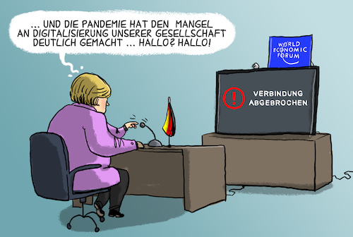 Cartoon: Merkel zieht Corona-Bilanz (medium) by leopold maurer tagged merkel,pandemie,corona,digitalisierung,bürokratisierung,bilanz,deutschland,world,economic,forum,telekonferenz,videokonferenz,verbindung,abgebrochen,wirtschaft,merkel,pandemie,corona,digitalisierung,bürokratisierung,bilanz,deutschland,world,economic,forum,telekonferenz,videokonferenz,verbindung,abgebrochen,wirtschaft