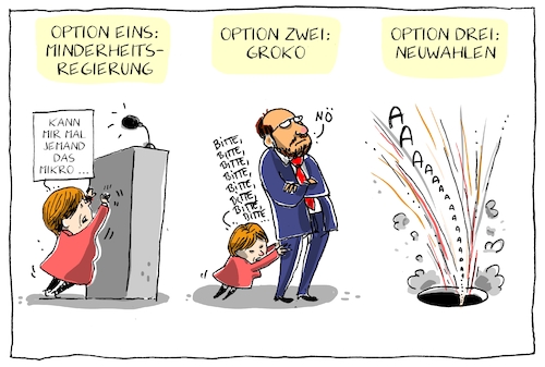 Cartoon: merkels optionen (medium) by leopold maurer tagged merkel,jamaika,verhandlungen,geplatzt,optionen,neuwahlen,minderheitsregierung,groko,spd,schulz,merkel,jamaika,verhandlungen,geplatzt,optionen,neuwahlen,minderheitsregierung,groko,spd,schulz