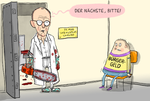 Cartoon: Merz Einsparungen Bürgergeld (medium) by leopold maurer tagged merz,deutschland,bundeskanzler,reform,einsparungen,sozialstaat,bürgerfeld,budget,spd,cdu,csu,herbst,regierung,leopold,maurer,arzt,chirurg,patient,cartoon,karikatur,merz,deutschland,bundeskanzler,reform,einsparungen,sozialstaat,bürgerfeld,budget,spd,cdu,csu,herbst,regierung,leopold,maurer,arzt,chirurg,patient,cartoon,karikatur