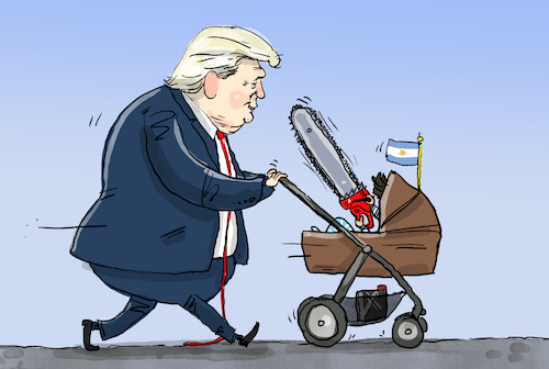 Cartoon: Milei Argentinischer Präsident (medium) by leopold maurer tagged milei,argentinien,vorbild,trump,geistiger,vater,präsident,demokratiefeindlich,demokratie,sozialstaat,rechts,kapitalismus,zentralbank,dollar,währung,südamerika,leopold,maurer,karikatur,cartoo,milei,argentinien,vorbild,trump,geistiger,vater,präsident,demokratiefeindlich,demokratie,sozialstaat,rechts,kapitalismus,zentralbank,dollar,währung,südamerika,leopold,maurer,karikatur,cartoo