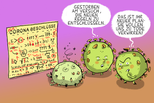 Cartoon: Neue Corona-Beschlüsse (medium) by leopold maurer tagged corona,covid,beschlüsse,regeln,abstand,impfung,schulöffnung,corona,covid,beschlüsse,regeln,abstand,impfung,schulöffnung