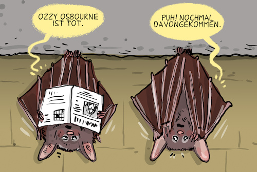 Cartoon: Ozzy Osbourne tot (medium) by leopold maurer tagged ozzy,osbourne,sänger,heavy,metal,black,sabath,musiker,band,reality,tv,star,pop,tot,fledermaus,kopf,abbeissen,musik,leopold,maurer,karikatur,cartoon,ozzy,osbourne,sänger,heavy,metal,black,sabath,musiker,band,reality,tv,star,pop,tot,fledermaus,kopf,abbeissen,musik,leopold,maurer,karikatur,cartoon