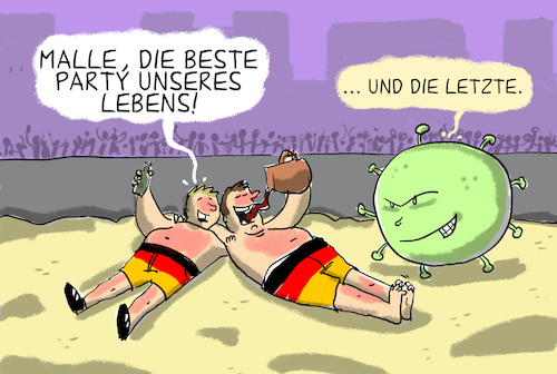 Cartoon: party auf mallorca (medium) by leopold maurer tagged mallorca,party,corona,covid,pandemie,virus,mallorca,party,corona,covid,pandemie,virus