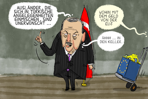 Cartoon: Persona Non Grata (medium) by leopold maurer tagged botschafter,türkei,persona,non,grata,unerwünscht,diplomaten,deutschland,erdogan,eu,geld,kavala,demokratie,recht,justiz,botschafter,türkei,persona,non,grata,unerwünscht,diplomaten,deutschland,erdogan,eu,geld,kavala,demokratie,recht,justiz