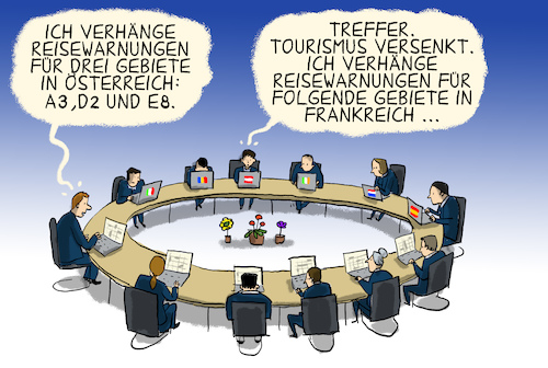 Cartoon: reisewarnungen (medium) by leopold maurer tagged eu,corona,reisewarnung,eu,corona,reisewarnung