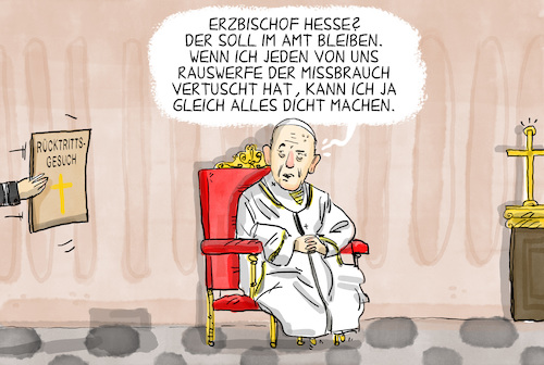 Cartoon: Rücktrittsgesuch abgelehnt (medium) by leopold maurer tagged papst,kirche,heße,erzbischof,mißbrauch,kinder,sexuell,vorfälle,vertuschung,skandal,rücktritt,gesuch,abgelehnt,amt,papst,kirche,heße,erzbischof,mißbrauch,kinder,sexuell,vorfälle,vertuschung,skandal,rücktritt,gesuch,abgelehnt,amt