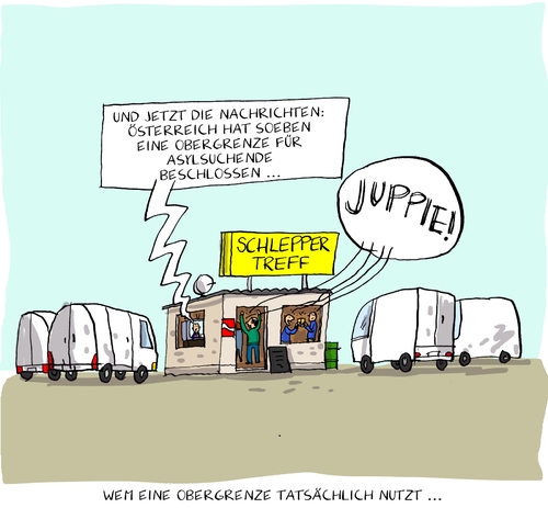 Cartoon: schlepper-treff (medium) by leopold maurer tagged asylanten,flüchtlinge,asylsuchende,obergrenze,österreich,nutzen,schlepper,asylanten,flüchtlinge,asylsuchende,obergrenze,österreich,nutzen,schlepper