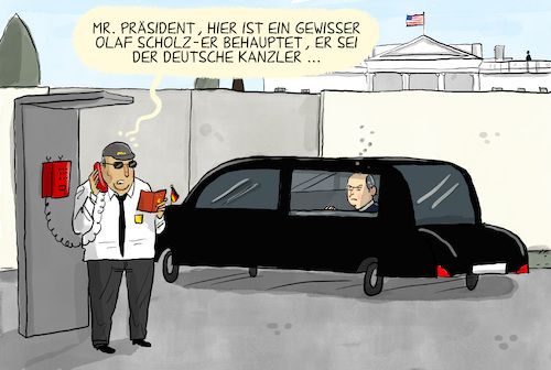 Cartoon: Scholz besucht die USA (medium) by leopold maurer tagged usa,scholz,biden,antrittsbesuch,gespräche,bundeskanzler,deutschland,joe,ukraine,nato,klima,wirtschaft,leopold,maurer,karikatur,cartoon,usa,scholz,biden,antrittsbesuch,gespräche,bundeskanzler,deutschland,joe,ukraine,nato,klima,wirtschaft,leopold,maurer,karikatur,cartoon