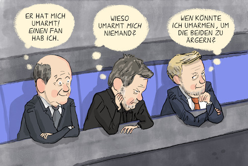 Cartoon: Scholz Umarmung (medium) by leopold maurer tagged scholz,olaf,bundeskanzler,umarmung,ampel,regierung,koalition,spd,grüne,fdp,lindner,habeck,streit,heizung,wirtschaft,fan,rezession,klima,verbrenner,finanzen,minister,deutschland,sicherheit,leopold,maurer,cartoon,karikatur,scholz,olaf,bundeskanzler,umarmung,ampel,regierung,koalition,spd,grüne,fdp,lindner,habeck,streit,heizung,wirtschaft,fan,rezession,klima,verbrenner,finanzen,minister,deutschland,sicherheit,leopold,maurer,cartoon,karikatur