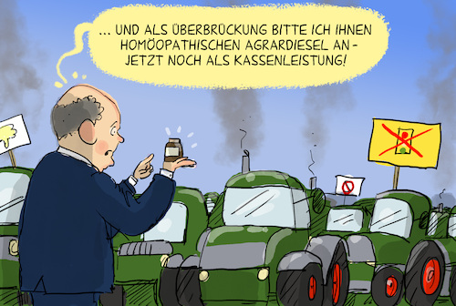 Cartoon: Scholz und die Bauernproteste (medium) by leopold maurer tagged scholz,homoöpathie,agrardiesel,bauern,protest,subventionen,ampel,deutschland,kanzler,gespräche,lauterbach,kassenleistung,leopold,maurer,cartoon,karikatur,scholz,homoöpathie,agrardiesel,bauern,protest,subventionen,ampel,deutschland,kanzler,gespräche,lauterbach,kassenleistung,leopold,maurer,cartoon,karikatur