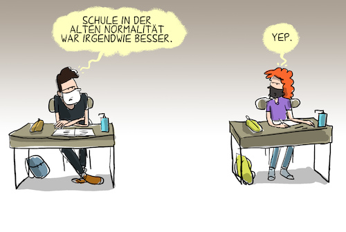 Cartoon: schulen wieder teilweise offen (medium) by leopold maurer tagged schule,corona,lockerungen,schule,corona,lockerungen