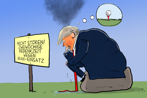 Cartoon: Trump denkt nach (medium) by leopold maurer tagged zweiwoechige,bedenkzeit,iran,israel,krieg,usa,einsatz,zoegerlich,unentschlossen,golf,spielen,golfball,unfaehig,denker,trump,praesident,republikaner,diplomatie,leopold,maurer,cartoon,karikatur,zweiwoechige,bedenkzeit,iran,israel,krieg,usa,einsatz,zoegerlich,unentschlossen,golf,spielen,golfball,unfaehig,denker,trump,praesident,republikaner,diplomatie,leopold,maurer,cartoon,karikatur