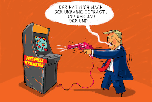 Cartoon: trump und die journalisten (medium) by leopold maurer tagged trump,donald,usa,journalist,freie,presse,wut,zorn,ukraine,fragen,medien,trump,donald,usa,journalist,freie,presse,wut,zorn,ukraine,fragen,medien