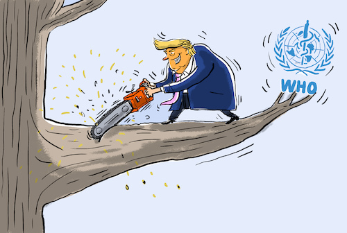 Cartoon: trump und die WHO (medium) by leopold maurer tagged usa,trump,kürzung,who,corona,krise,usa,trump,kürzung,who,corona,krise