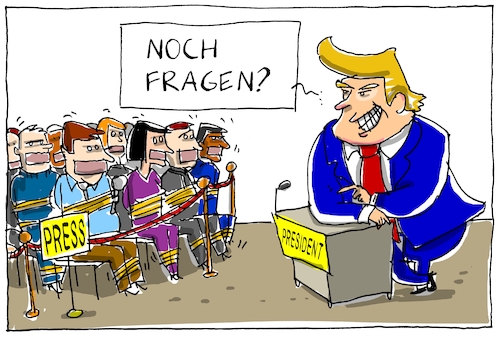 Cartoon: trumps pressekonferenz (medium) by leopold maurer tagged trump,usapräsident,pressekonferenz,kritik,meinungsfreiheit,presse,medien,fragen,trump,usapräsident,pressekonferenz,kritik,meinungsfreiheit,presse,medien,fragen