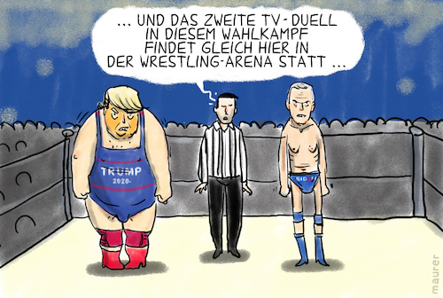 Cartoon: tv duell trump biden (medium) by leopold maurer tagged trump,biden,duell,tv,wahl,usa,trump,biden,duell,tv,wahl,usa