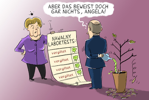 Cartoon: vergiftung nawalnys (medium) by leopold maurer tagged merkel,putin,russland,nawalny,vergiftung,merkel,putin,russland,nawalny,vergiftung