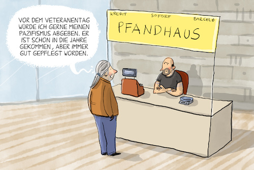 Cartoon: Veteranentag (medium) by leopold maurer tagged bundestag,veteranentag,gedenken,ehrung,veteranen,soldaten,deutschland,bundeswehr,auslandseinsätze,15,juni,jährlich,pazifismus,krieg,pfandhaus,geschichte,friedensbewegung,militär,zivildienst,leopold,maurer,cartoon,karikatur,bundestag,veteranentag,gedenken,ehrung,veteranen,soldaten,deutschland,bundeswehr,auslandseinsätze,15,juni,jährlich,pazifismus,krieg,pfandhaus,geschichte,friedensbewegung,militär,zivildienst,leopold,maurer,cartoon,karikatur