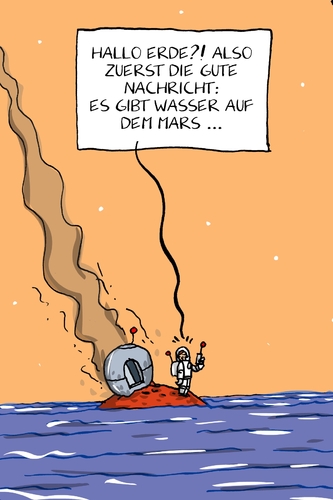 Cartoon: wasser auf dem mars (medium) by leopold maurer tagged mars,wasser,raumfahrt,einsame,insel,schiffbruch,mars,wasser,raumfahrt,einsame,insel,schiffbruch