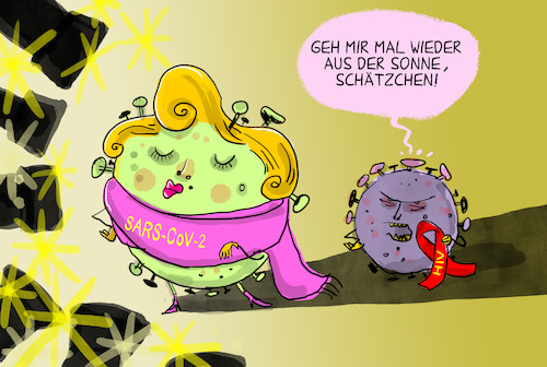 Cartoon: Welt-Aids-Tag (medium) by leopold maurer tagged hiv,aids,epidemie,welt,tag,erkrankung,immunschwäche,impfung,virus,corona,sars,cov,pandemie,heilung,krankheit,aufmerksamkeit,öffentlichkeit,rampenlicht,leopold,maurer,comic,cartoon,karikatur,hiv,aids,epidemie,welt,tag,erkrankung,immunschwäche,impfung,virus,corona,sars,cov,pandemie,heilung,krankheit,aufmerksamkeit,öffentlichkeit,rampenlicht,leopold,maurer,comic,cartoon,karikatur