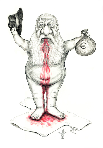 Cartoon: Blutgeld (medium) by Stefan Kahlhammer tagged kahlhammer,caricature,karikatur,art,kunst,blutgeld,flankalan,flankale,hermann,nitsch