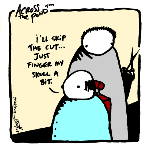 Cartoon: an oddly phrased request (medium) by ericHews tagged finger,barber,salon,cut,skull,hair