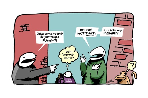 Cartoon: rhyming (medium) by ericHews tagged rap,rhyme,street,fantasy,life,monkey