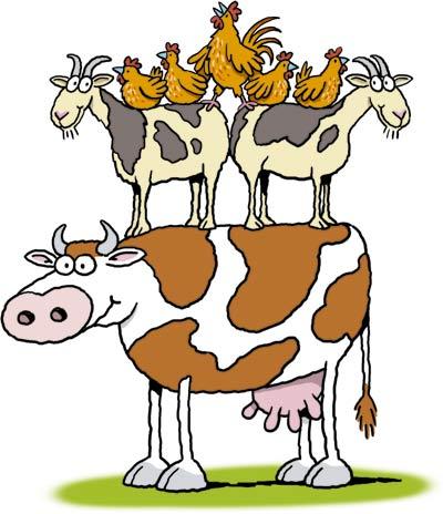 Cartoon: Farmyard acrobatics (medium) by Ellis Nadler tagged cow,goat,chickens,hen,cock,milk,farm,animals,pyramid,horns,dairy