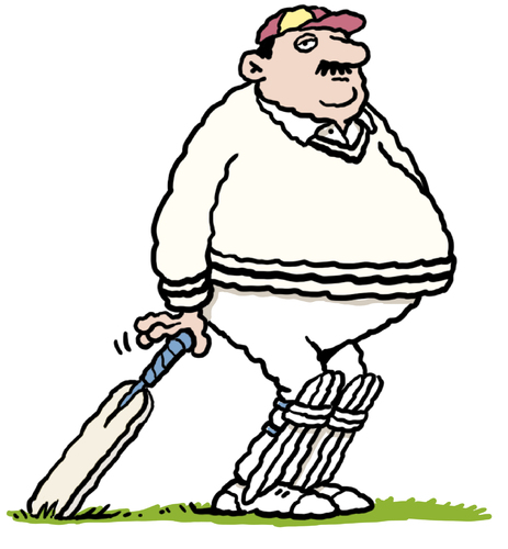 Cartoon: Fat cricketer (medium) by Ellis Nadler tagged fat,cricket,bat,england,pads,moustache