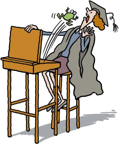 Cartoon: The Frog Prank (medium) by Ellis Nadler tagged desk,frog,teacher,mortarboard,shock,joke,leap,prank,school,amphibian,woman,animal