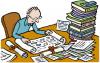 Cartoon: Genealogist (small) by Ellis Nadler tagged genealogy desk study papers documents books academic man history research