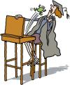 Cartoon: The Frog Prank (small) by Ellis Nadler tagged desk,frog,teacher,mortarboard,shock,joke,leap,prank,school,amphibian,woman,animal