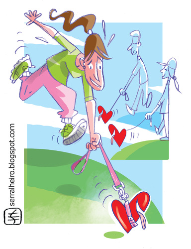 Cartoon: pet love (medium) by serralheiro tagged fun,garden,heart,love,pet,walk