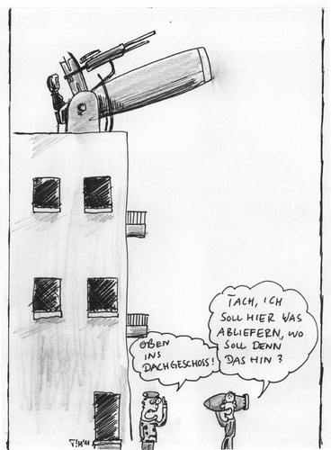 Cartoon: Dachgeschoss (medium) by timfuzius tagged krieg,geschoss,dach,bombe,waffe