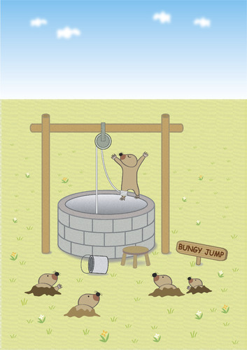 Cartoon: bungy jump (medium) by joruju piroshiki tagged bungy,jump,mole,moles,well,animal,water,bungee,bungy,jump,mole,moles,well,animal,water,bungee