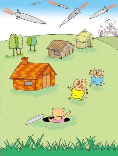 Cartoon: safety zone (medium) by joruju piroshiki tagged war,animal,pig