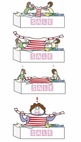 Cartoon: sale (medium) by joruju piroshiki tagged shopping,sale,wear,woman,shop,fashion,battle,sale,shopping,wear,woman,shop,fashion,battle