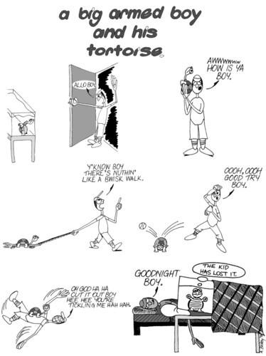 Cartoon: A Big Armed Boy and his Tortoise (medium) by BlokeyAarsevark tagged big,armed,boy,and,his,tortoise