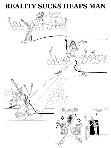 Cartoon: Reality Sucks Heaps Man (medium) by BlokeyAarsevark tagged guitar,god,fantasy,busted