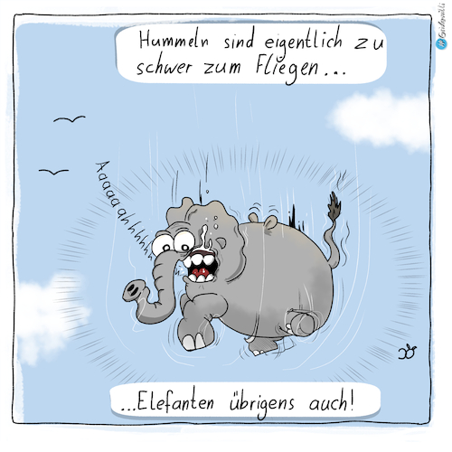 Cartoon: Fliegende Elefanten (medium) by Grikewilli tagged hummel,fliegen,fallen,insekten,tiere,elefanten,glauben,schwer,gewicht