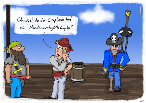 Cartoon: Minderheitskomplex? (medium) by Grikewilli tagged piraten,captain,schiff,freibeuter,papagei,kapitän,minderheitskomplex,vogelstrauß,strauss,vogel,groß,klein