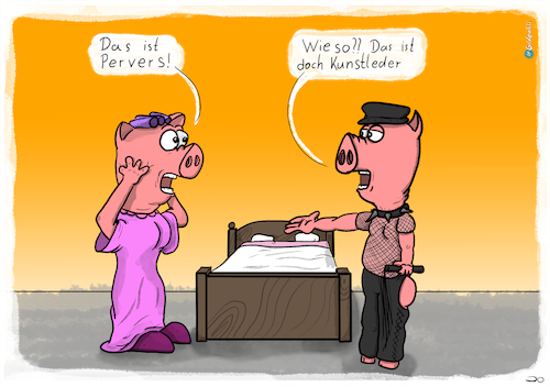Cartoon: Perverses Kunstleder (medium) by Grikewilli tagged pervers,ehe,leder,kunstleder,sau,schwein,schweine,sm,tiere