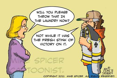 Cartoon: Bruins Loyalty (medium) by Mike Spicer tagged bostonbruins,hockey,bruins,husbandsandwives