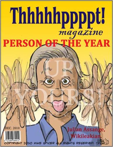 Cartoon: Julian AssangeThppppt (medium) by Mike Spicer tagged jukianassange,wikileaks,personoftheyear,cartoon,magazine,parody,humour,humor