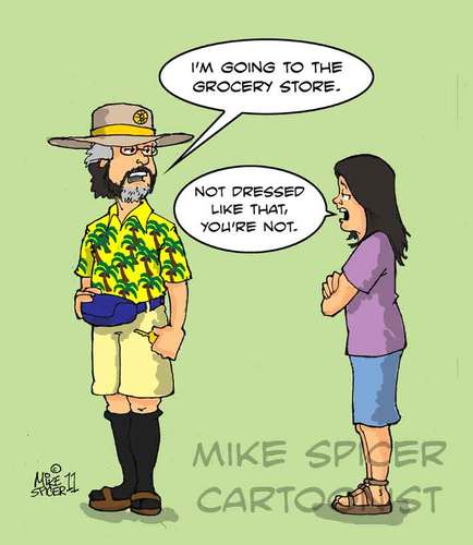 Cartoon: The Teen Fashion critic. (medium) by Mike Spicer tagged aging,youth,parenting,families,cartoons,fashion,teenagers,dads