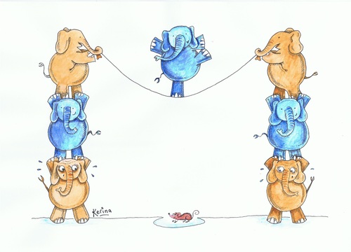 Cartoon: A Little Shock (medium) by Kerina Strevens tagged elephant,mouse,balance,tightrope,fear,circus